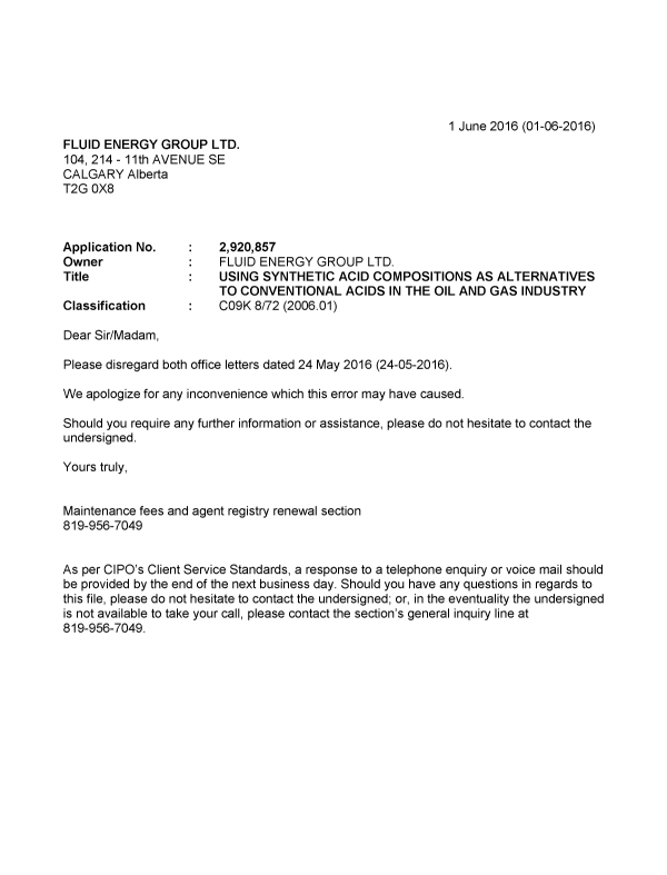 Canadian Patent Document 2920857. Office Letter 20151201. Image 1 of 1