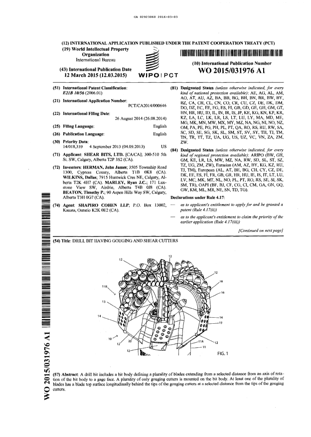 Canadian Patent Document 2923060. Patent Cooperation Treaty (PCT) 20160303. Image 1 of 2