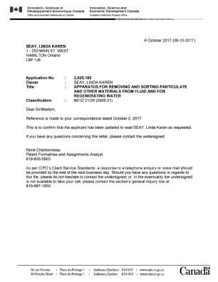Canadian Patent Document 2925185. Office Letter 20161206. Image 1 of 1