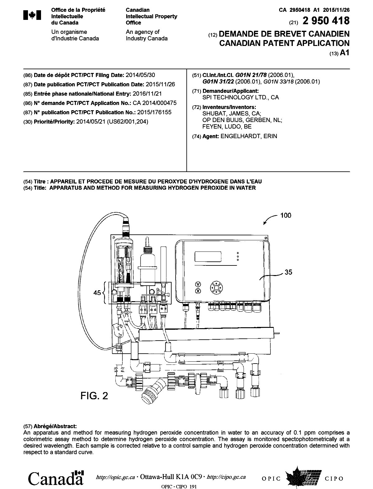 Document de brevet canadien 2950418. Page couverture 20151216. Image 1 de 1