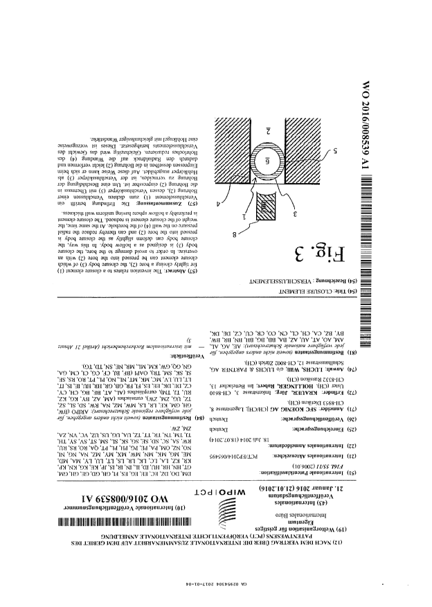 Document de brevet canadien 2954304. Traité de coopération en matière de brevets (PCT) 20161204. Image 1 de 1