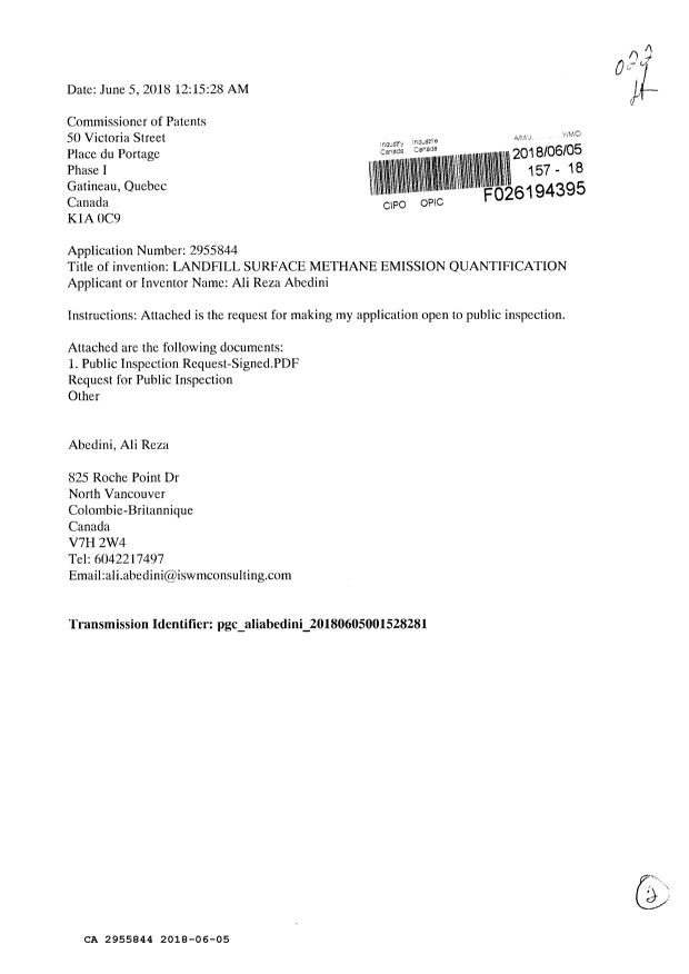 Document de brevet canadien 2955844. Demande d'anticipation de la mise à la disposition 20180605. Image 1 de 2