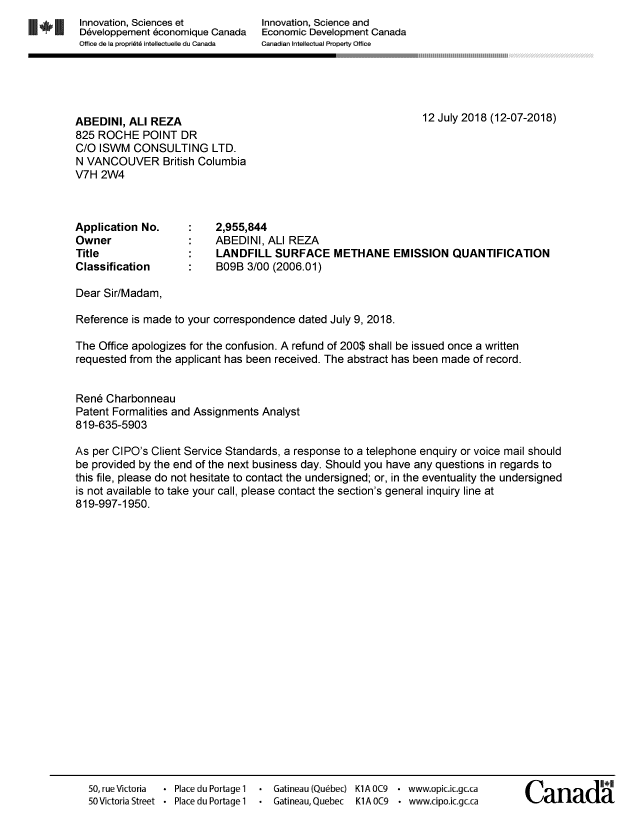 Canadian Patent Document 2955844. Office Letter 20180712. Image 1 of 1