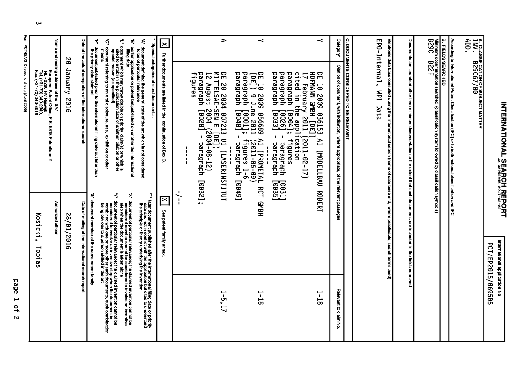 Document de brevet canadien 2958945. PCT 20161222. Image 1 de 6