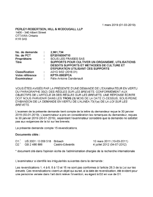 Canadian Patent Document 2961734. R30(2) Examiner Requisition 20181201. Image 1 of 6