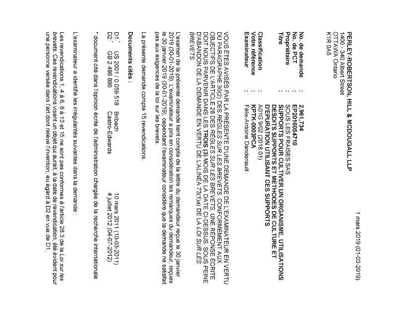 Document de brevet canadien 2961734. R30(2) Requête de l'examinateur 20181201. Image 1 de 6