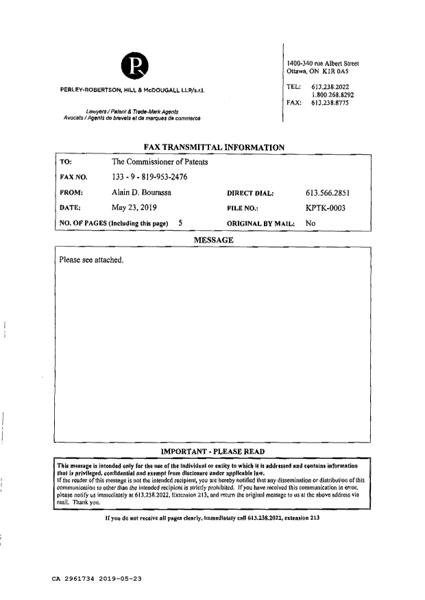 Document de brevet canadien 2961734. Modification 20181223. Image 5 de 5