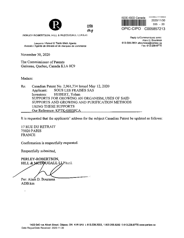 Document de brevet canadien 2961734. Correspondance reliée au PCT 20201130. Image 1 de 2