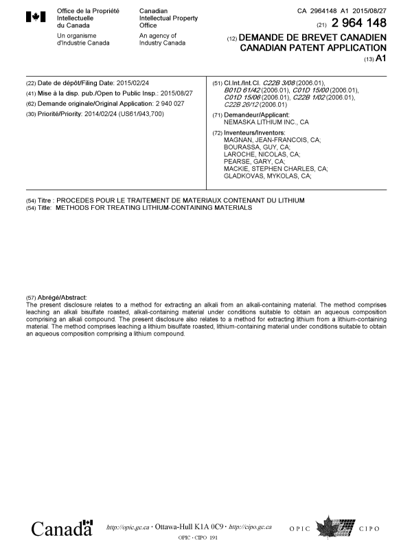 Document de brevet canadien 2964148. Page couverture 20170608. Image 1 de 2