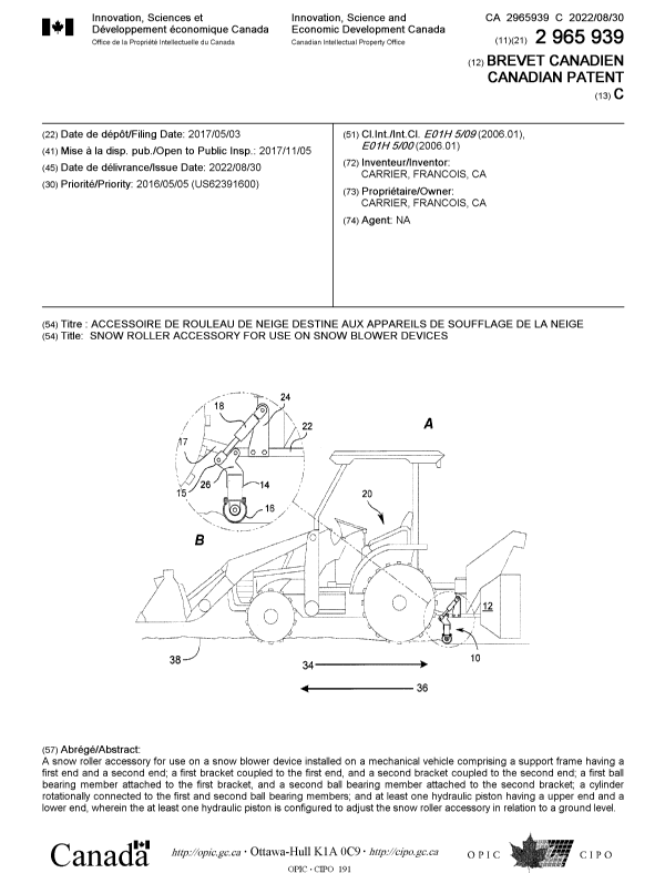Document de brevet canadien 2965939. Page couverture 20220802. Image 1 de 1