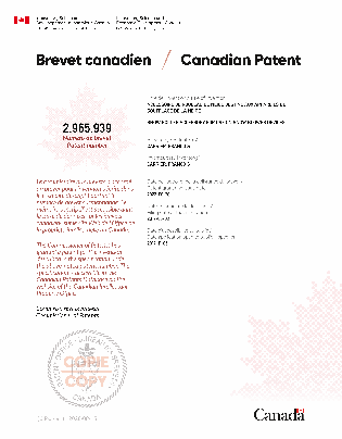 Canadian Patent Document 2965939. Electronic Grant Certificate 20220830. Image 1 of 1