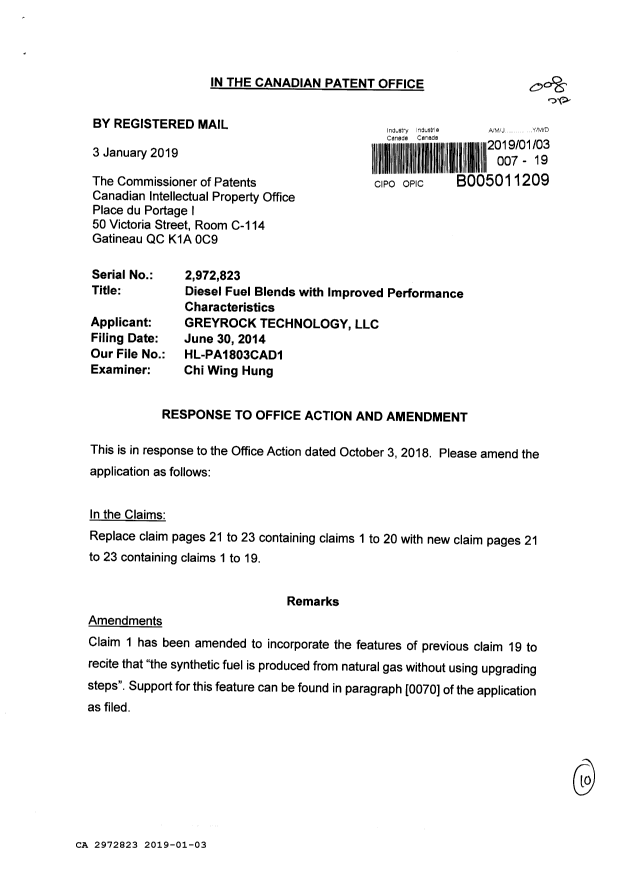 Canadian Patent Document 2972823. Amendment 20181203. Image 1 of 10