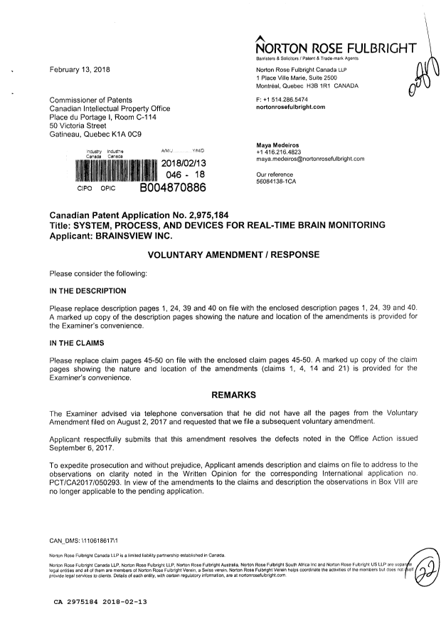 Canadian Patent Document 2975184. Amendment 20180213. Image 1 of 22