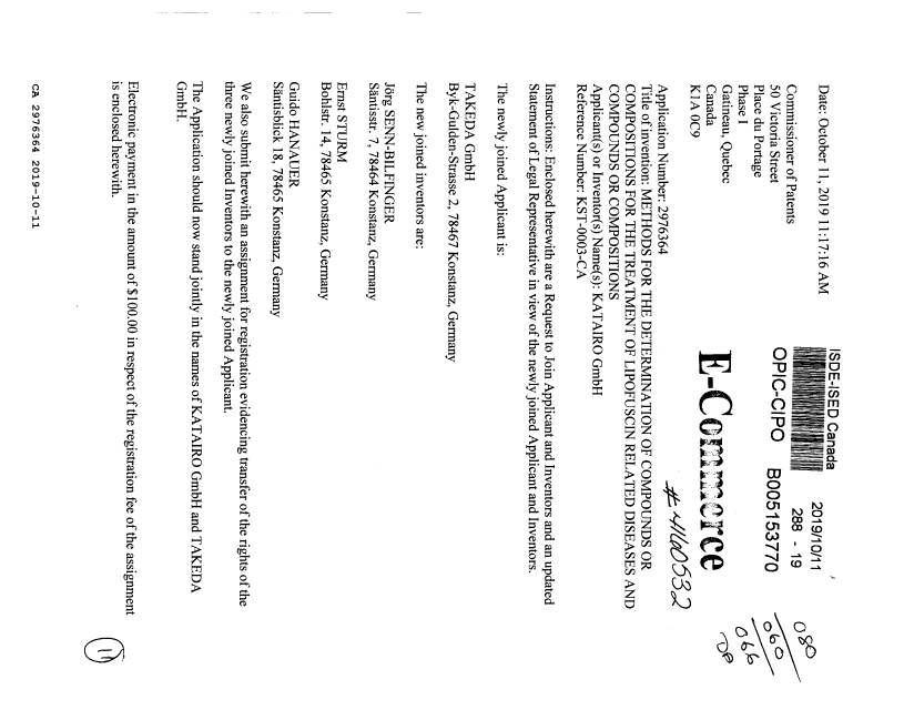 Canadian Patent Document 2976364. Sensitive document for single transfer 20191011. Image 1 of 8