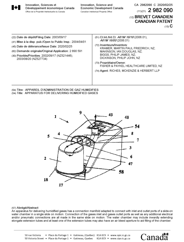 Document de brevet canadien 2982090. Page couverture 20200203. Image 1 de 1