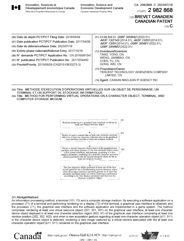 Document de brevet canadien 2982868. Page couverture 20230616. Image 1 de 1