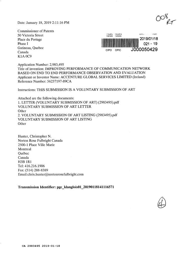 Document de brevet canadien 2983495. Modification 20190118. Image 1 de 4