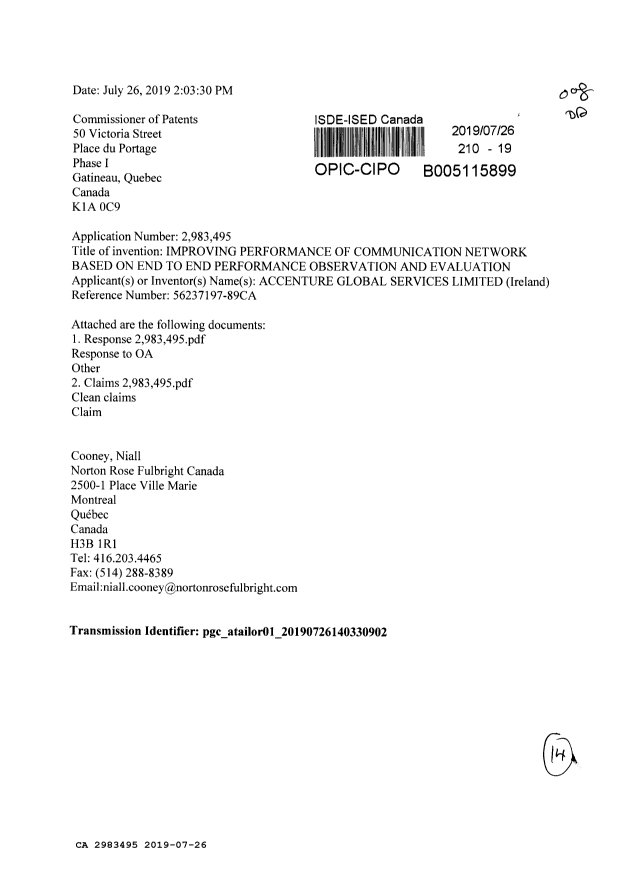 Canadian Patent Document 2983495. Amendment 20190726. Image 1 of 14