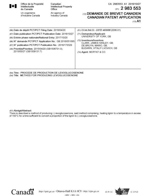Document de brevet canadien 2983553. Page couverture 20180124. Image 1 de 1