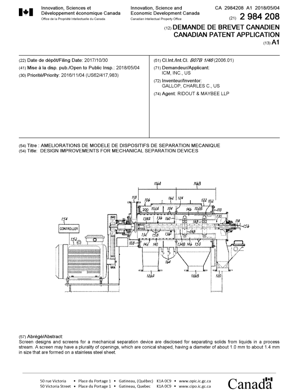 Document de brevet canadien 2984208. Page couverture 20171214. Image 1 de 1