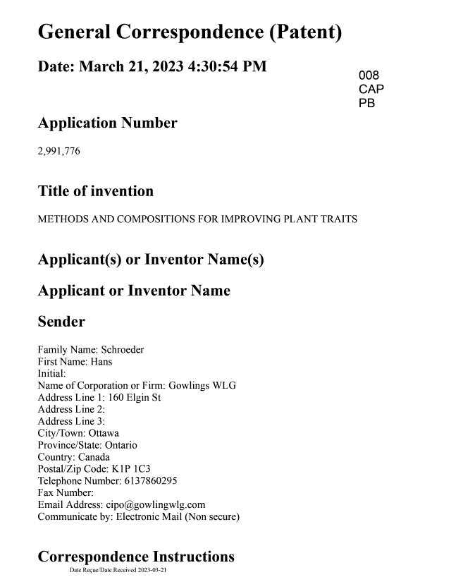 Canadian Patent Document 2991776. Amendment 20230321. Image 1 of 4