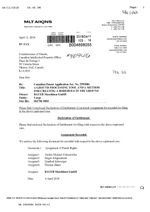 Canadian Patent Document 2993084. Response to section 37 20180411. Image 1 of 9