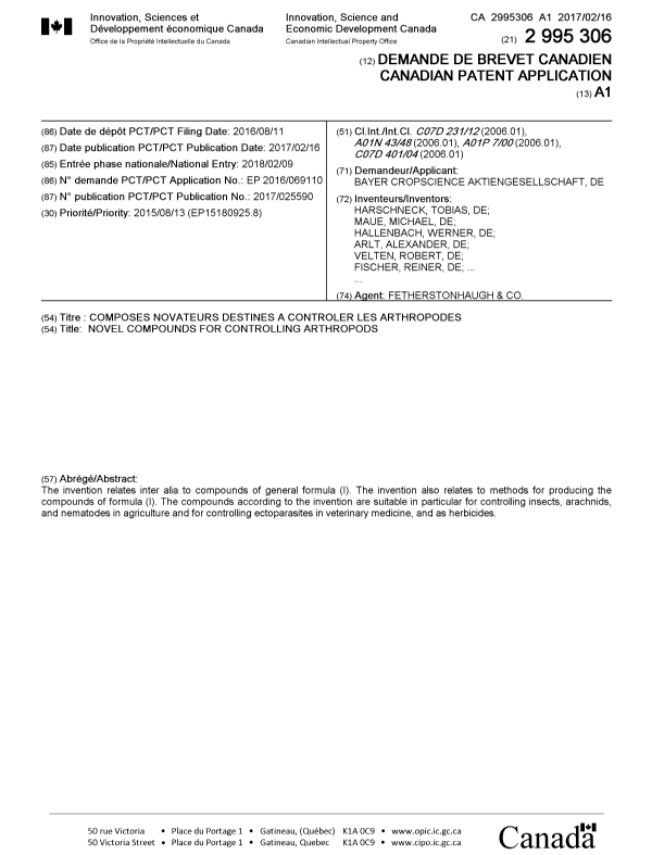 Document de brevet canadien 2995306. Page couverture 20180329. Image 1 de 2