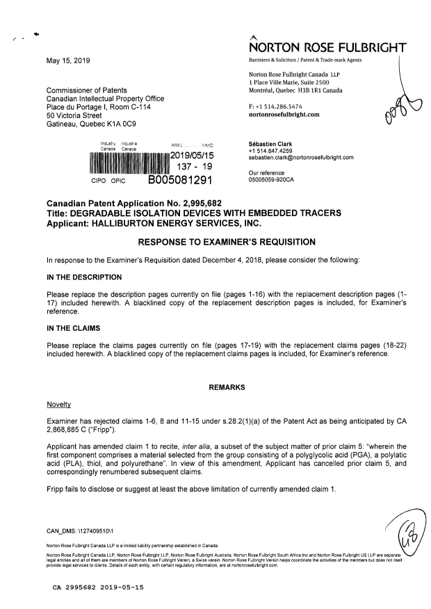 Document de brevet canadien 2995682. Modification 20190515. Image 1 de 48