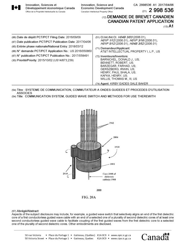 Document de brevet canadien 2998536. Page couverture 20180420. Image 1 de 1