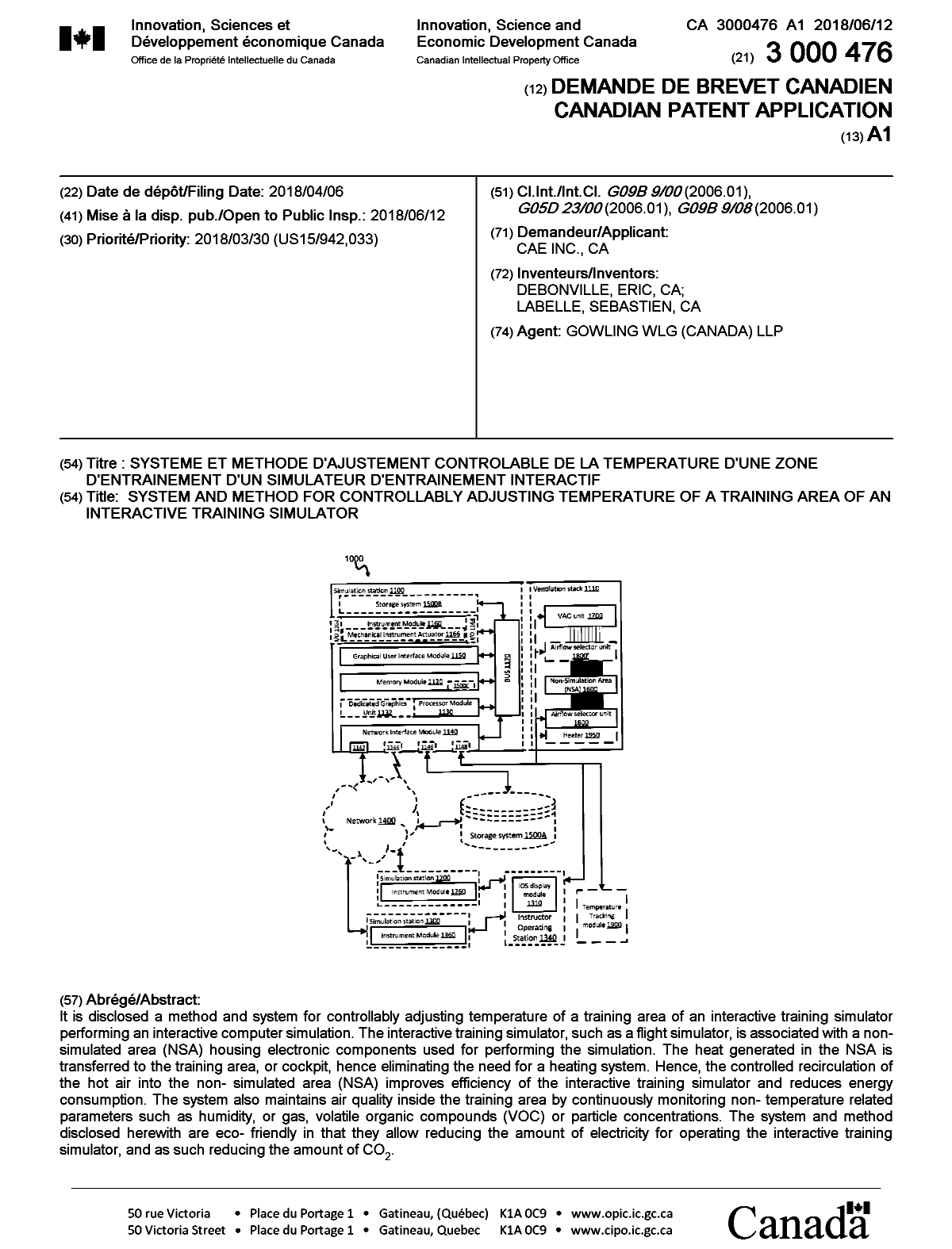 Canadian Patent Document 3000476. Cover Page 20180509. Image 1 of 1