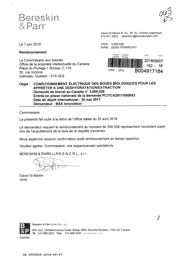Canadian Patent Document 3000526. Refund 20171207. Image 1 of 1