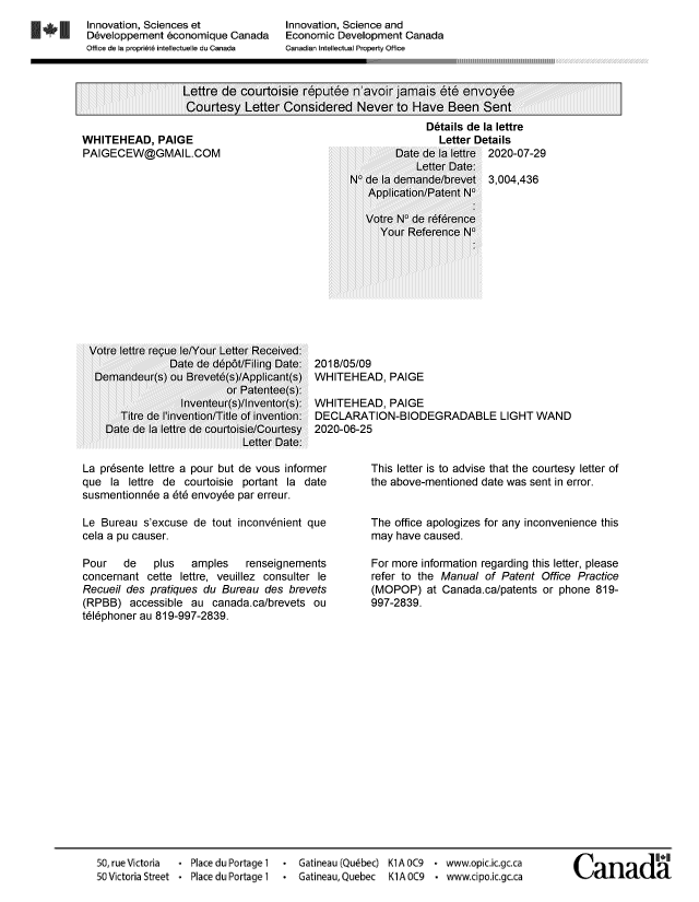 Canadian Patent Document 3004436. Office Letter 20200729. Image 1 of 1