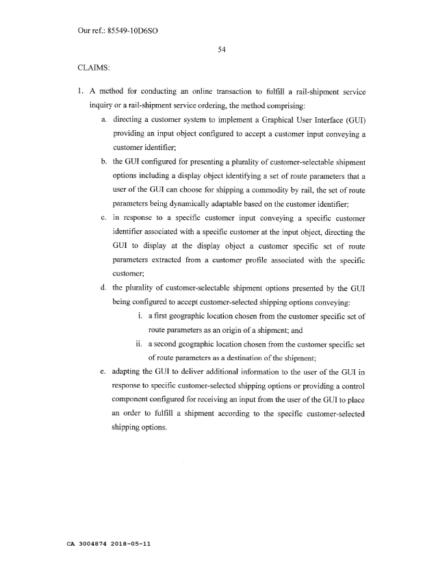 Document de brevet canadien 3004874. Revendications 20180512. Image 1 de 14