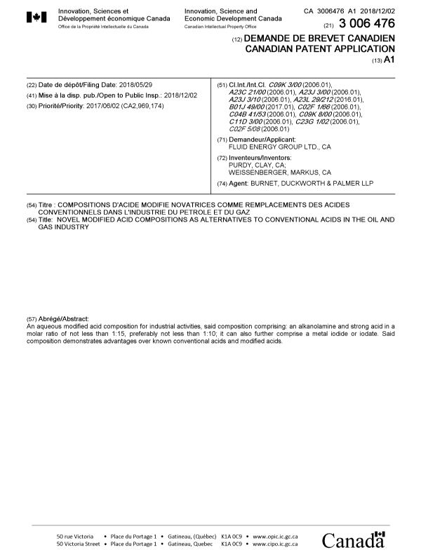 Document de brevet canadien 3006476. Page couverture 20181105. Image 1 de 1