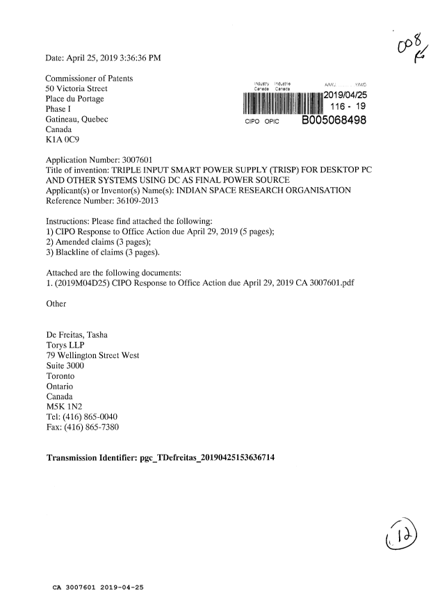 Document de brevet canadien 3007601. Modification 20181225. Image 1 de 12