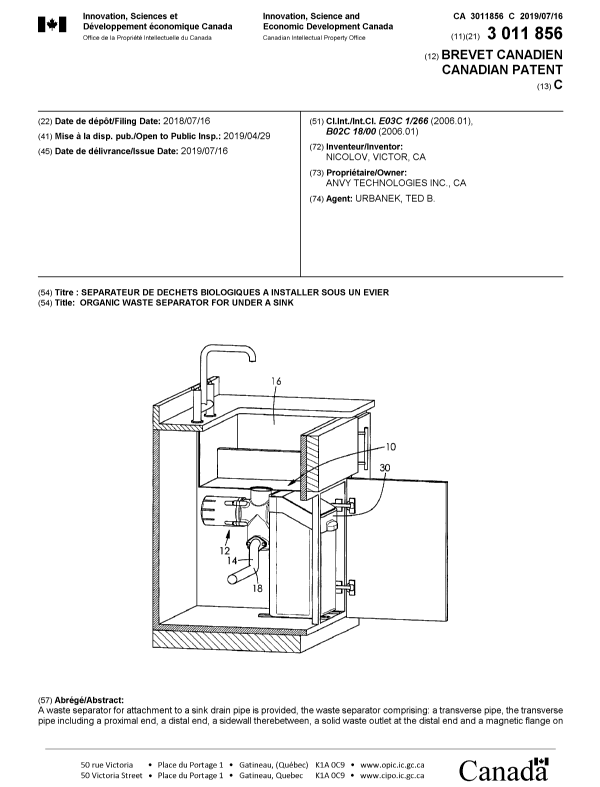 Document de brevet canadien 3011856. Page couverture 20190618. Image 1 de 2