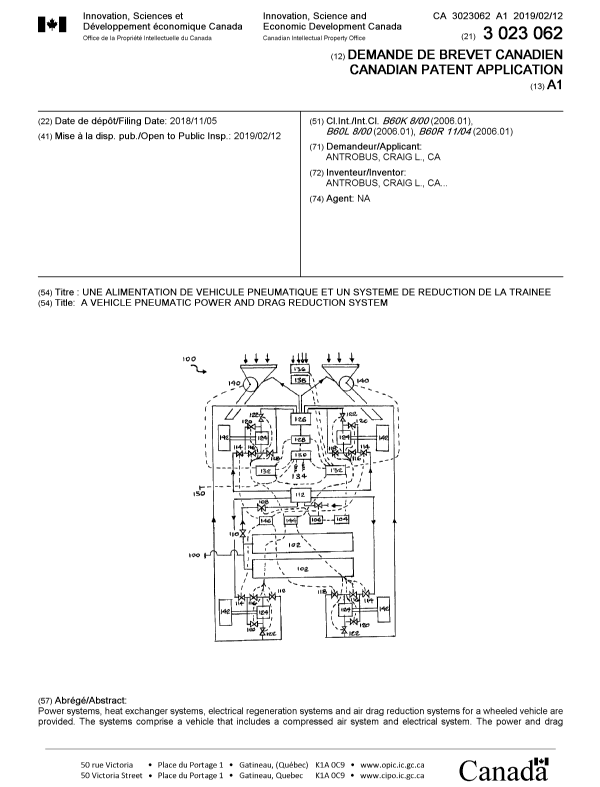 Canadian Patent Document 3023062. Cover Page 20190114. Image 1 of 2