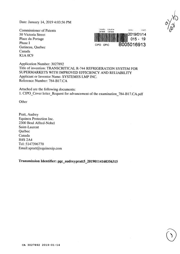 Document de brevet canadien 3027892. Demande d'anticipation de la mise à la disposition 20181214. Image 1 de 3