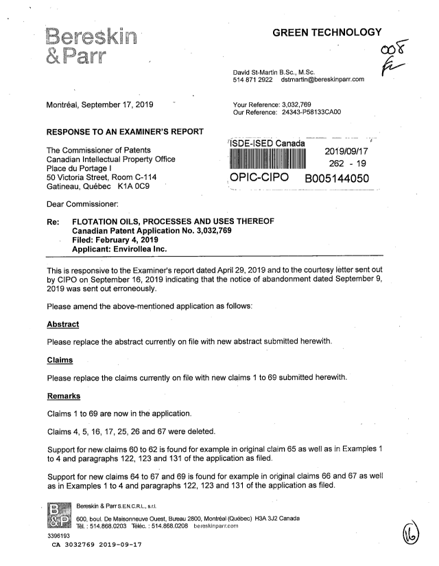 Canadian Patent Document 3032769. Amendment 20190917. Image 1 of 16