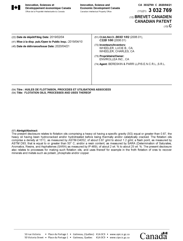 Canadian Patent Document 3032769. Cover Page 20200402. Image 1 of 1