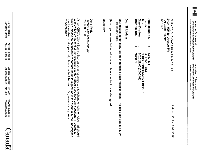 Document de brevet canadien 3033434. Lettre du bureau 20190313. Image 1 de 1