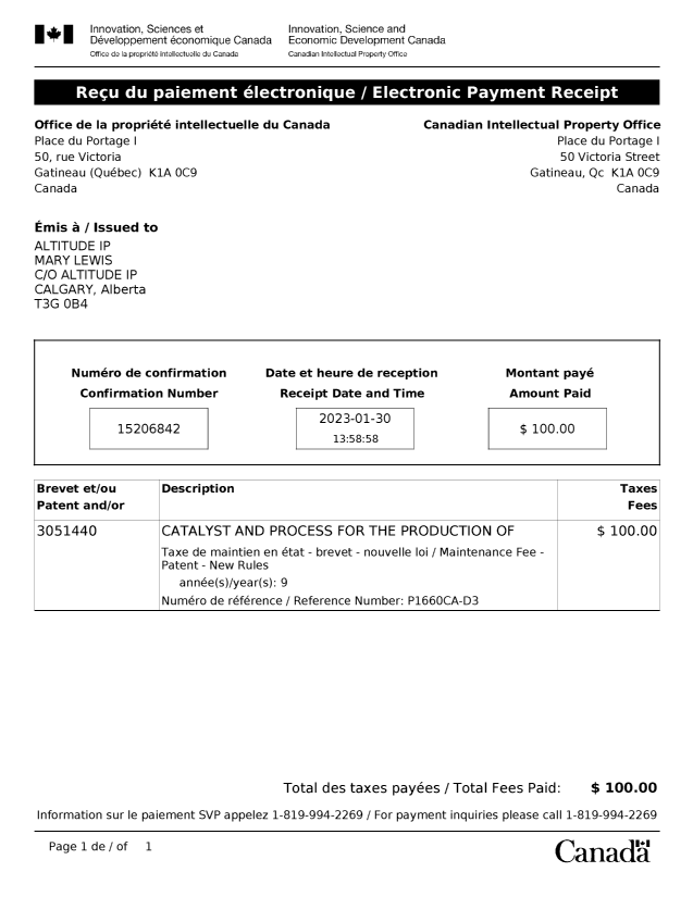 Document de brevet canadien 3051440. Paiement de taxe périodique 20230130. Image 1 de 1