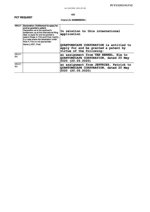 Canadian Patent Document 3167000. Declaration 20220705. Image 1 of 2