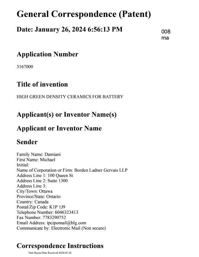 Canadian Patent Document 3167000. Amendment 20240126. Image 1 of 18