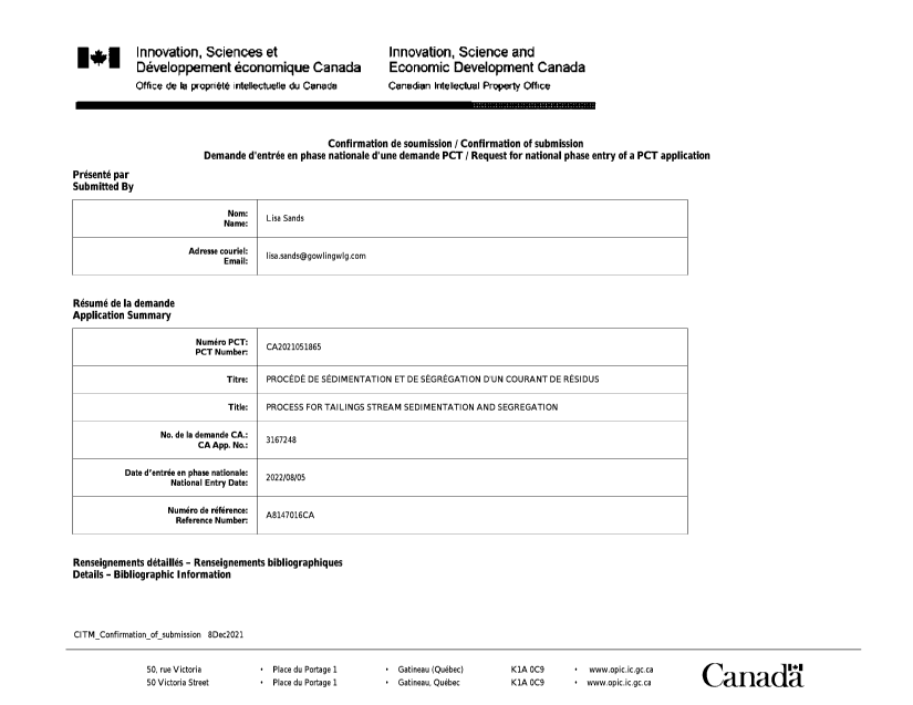 Canadian Patent Document 3167248. National Entry Request 20220805. Image 1 of 9