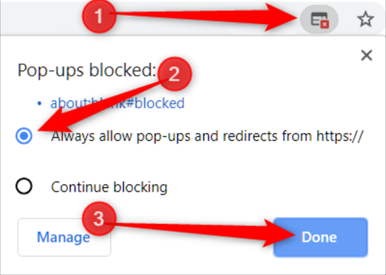 unblock popup instruction image