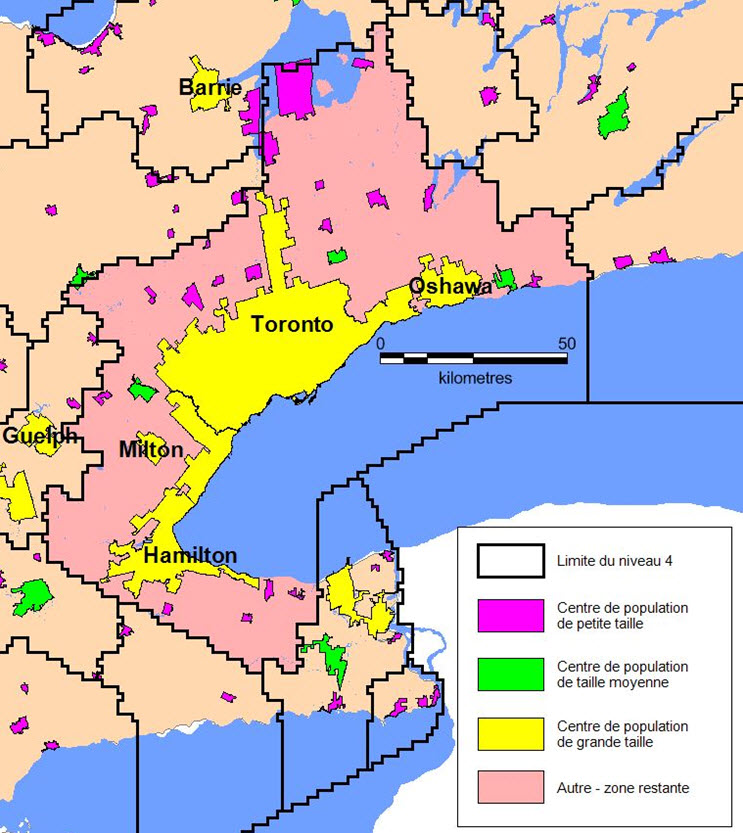Deuxième option basée sur les centres de population –avec niveau 4-077 (Toronto) Superposable