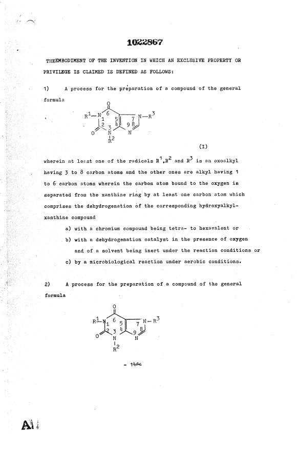 Canadian Patent Document 1022867. Claims 19940613. Image 1 of 4
