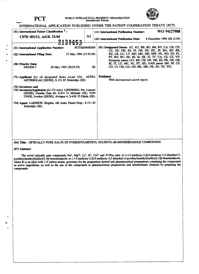 Document de brevet canadien 2139653. Abrégé 19941208. Image 1 de 1