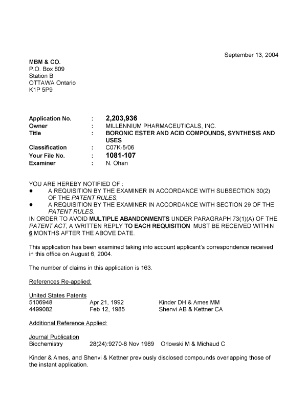 Canadian Patent Document 2203936. Prosecution-Amendment 20040913. Image 1 of 3